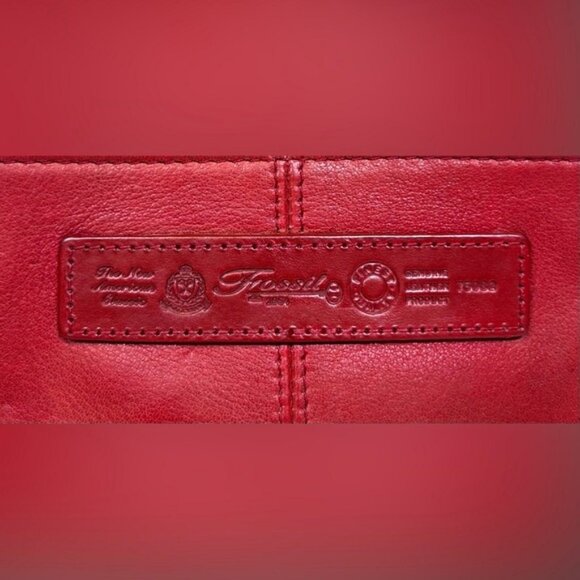 Vintage Fossil 1954 Red Leather Flap Accordion Cross Body Bag - Picture 10 of 11